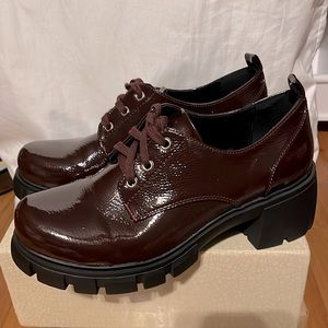 NWT SODA Women's Lace Up Oxford Lug Platform Block Heel Shoes, Blackcherry, 10M